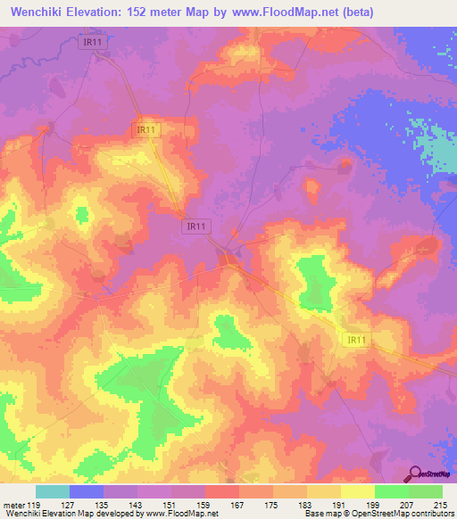 Wenchiki,Ghana Elevation Map