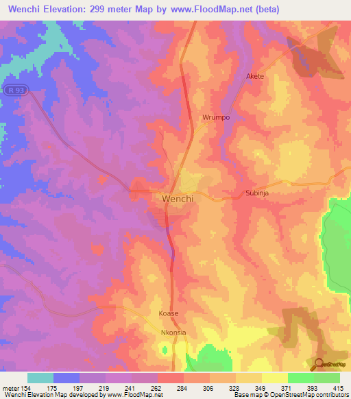 Wenchi,Ghana Elevation Map