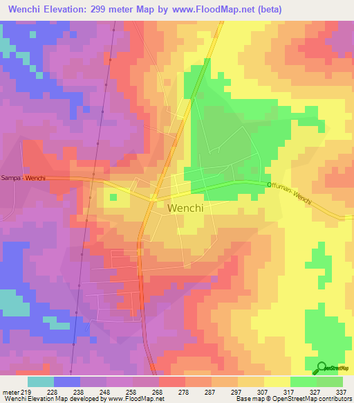 Wenchi,Ghana Elevation Map