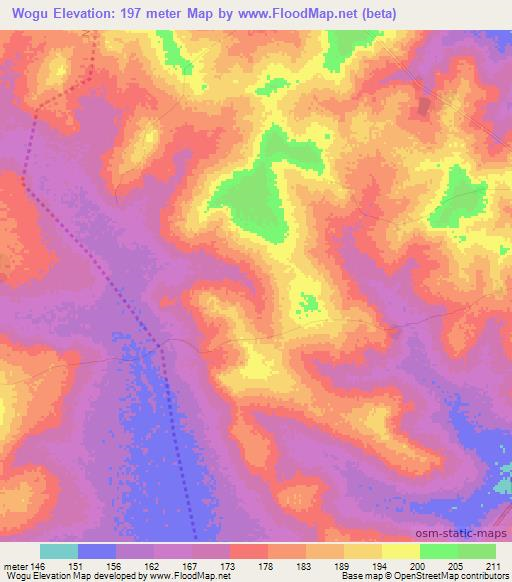 Wogu,Ghana Elevation Map