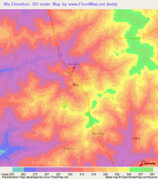 Wa,Ghana Elevation Map