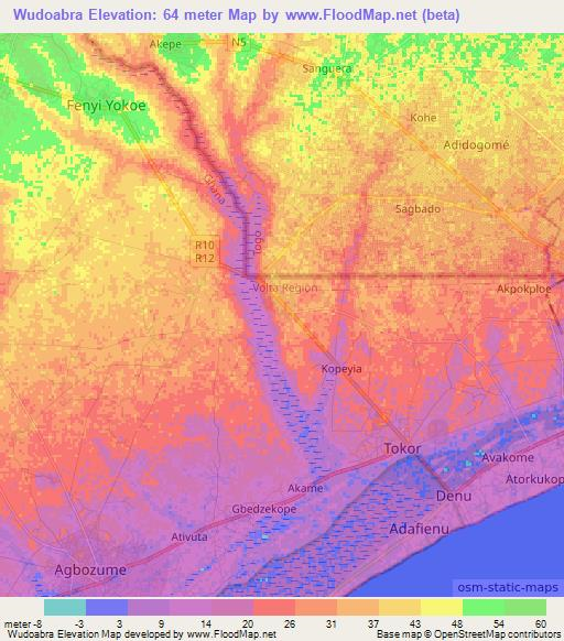 Wudoabra,Ghana Elevation Map