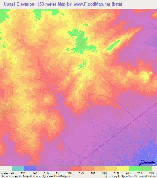 Uwasi,Ghana Elevation Map