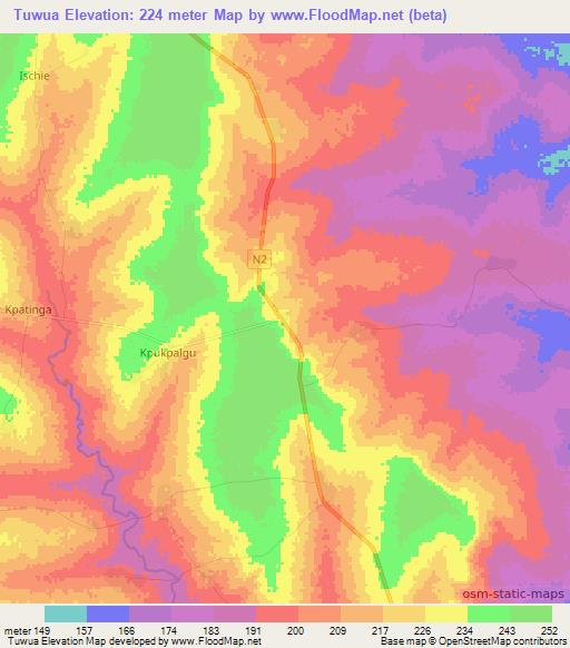 Tuwua,Ghana Elevation Map