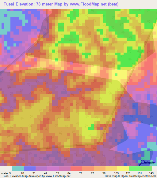 Tuesi,Ghana Elevation Map