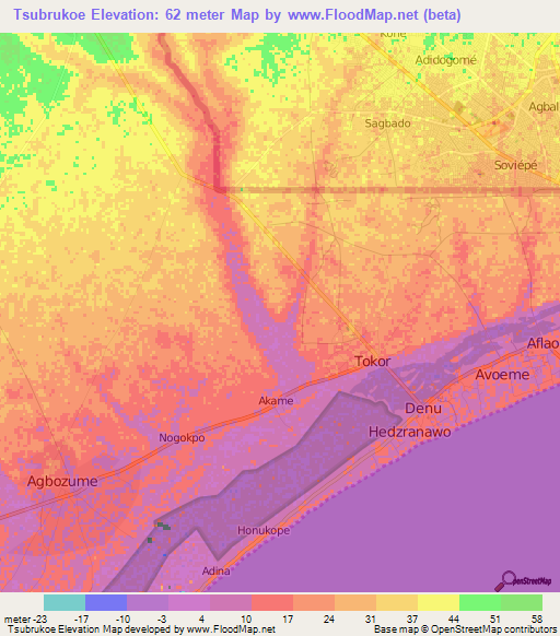 Tsubrukoe,Ghana Elevation Map