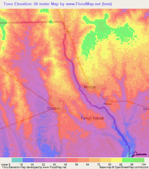 Tonu,Ghana Elevation Map