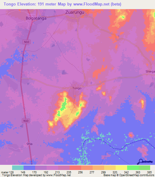 Tongo,Ghana Elevation Map
