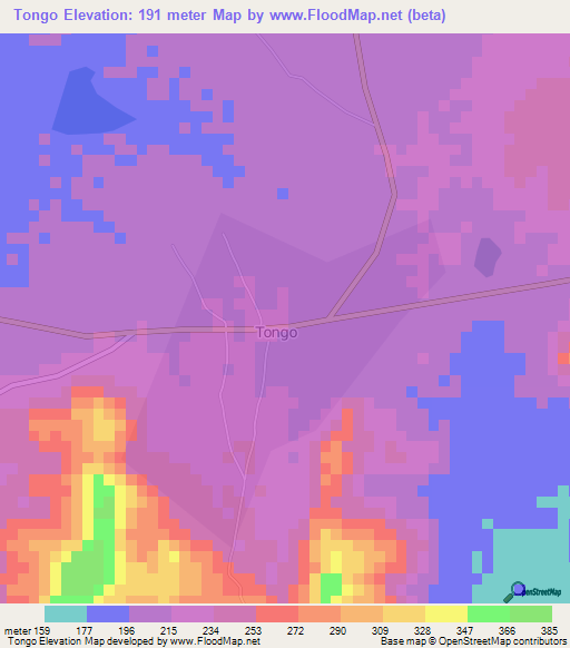 Tongo,Ghana Elevation Map