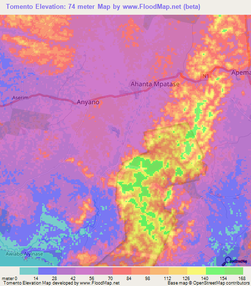 Tomento,Ghana Elevation Map