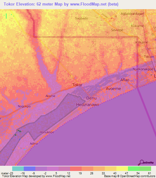 Tokor,Ghana Elevation Map