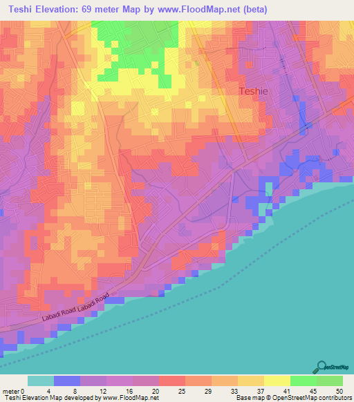 Teshi,Ghana Elevation Map