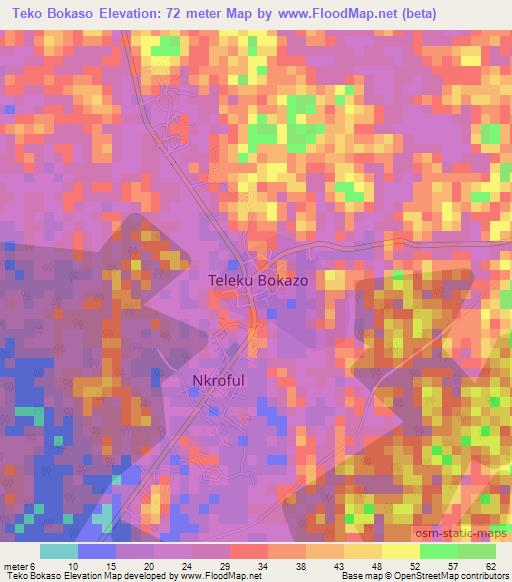 Teko Bokaso,Ghana Elevation Map