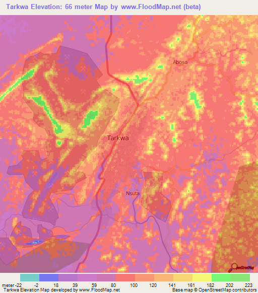 Tarkwa,Ghana Elevation Map