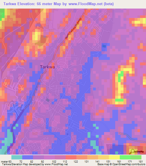 Tarkwa,Ghana Elevation Map