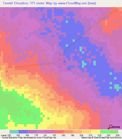 Tantali,Ghana Elevation Map