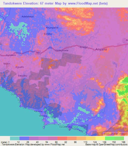 Tandokwere,Ghana Elevation Map