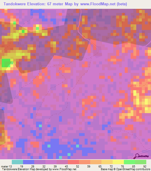 Tandokwere,Ghana Elevation Map