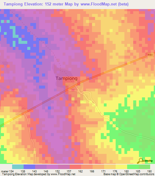 Tampiong,Ghana Elevation Map