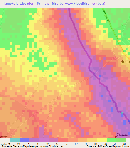 Tamekofe,Ghana Elevation Map