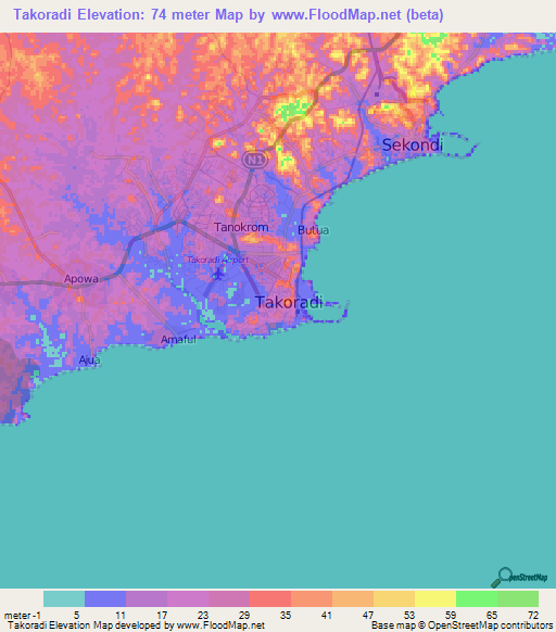 Takoradi,Ghana Elevation Map