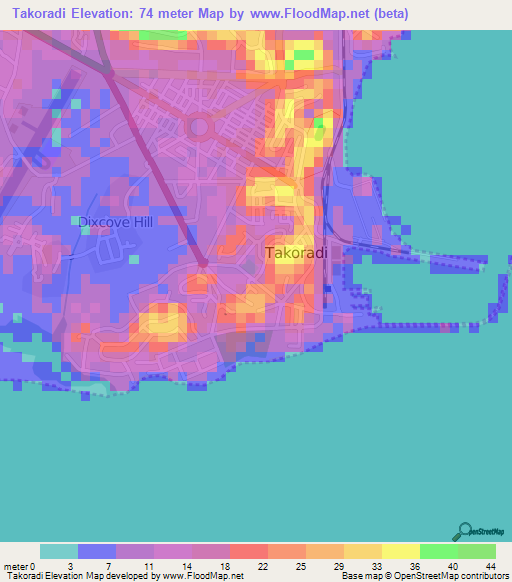 Takoradi,Ghana Elevation Map