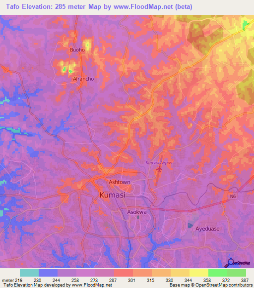 Tafo,Ghana Elevation Map