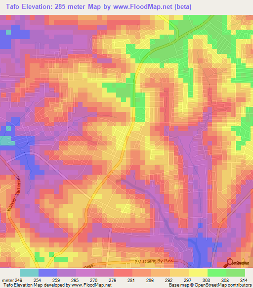 Tafo,Ghana Elevation Map