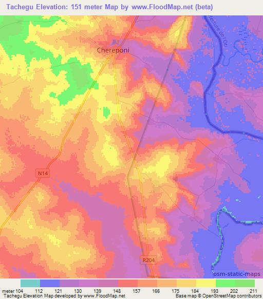 Tachegu,Ghana Elevation Map