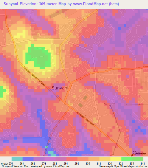 Sunyani,Ghana Elevation Map