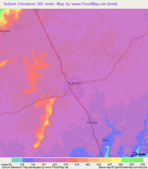 Suhum,Ghana Elevation Map