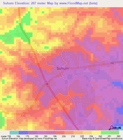 Suhum,Ghana Elevation Map