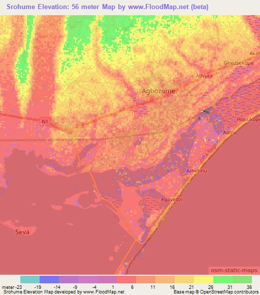 Srohume,Ghana Elevation Map