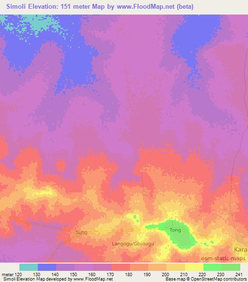 Simoli,Ghana Elevation Map