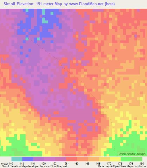 Simoli,Ghana Elevation Map