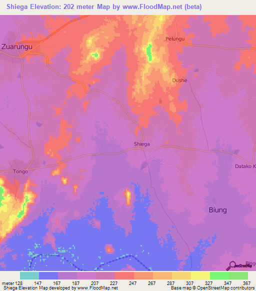 Shiega,Ghana Elevation Map