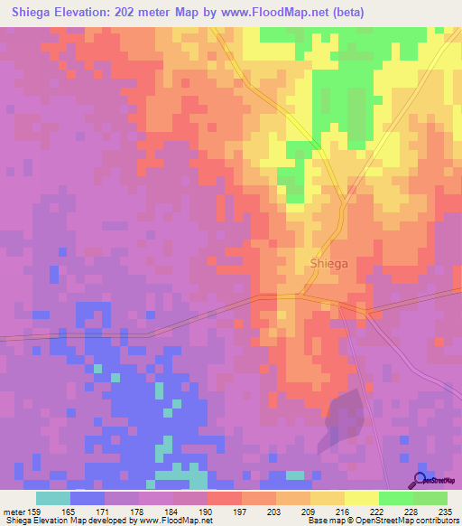 Shiega,Ghana Elevation Map