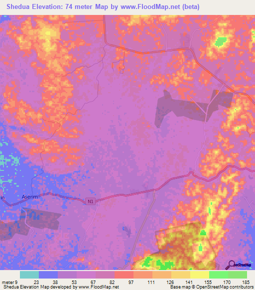 Shedua,Ghana Elevation Map