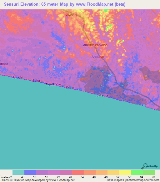 Sensuri,Ghana Elevation Map