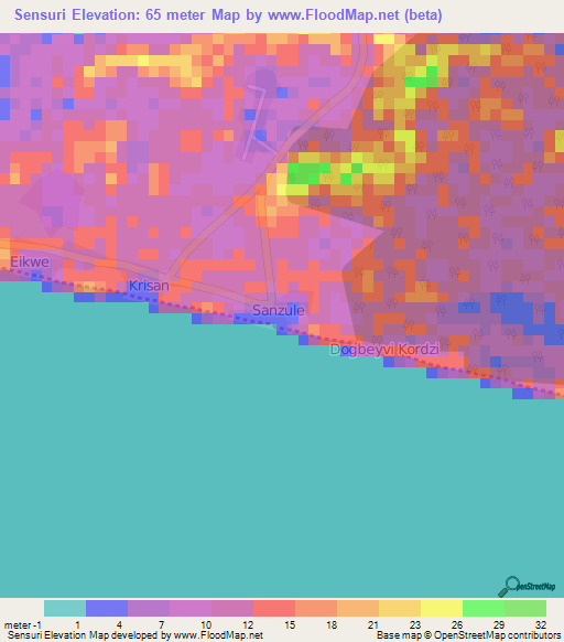 Sensuri,Ghana Elevation Map