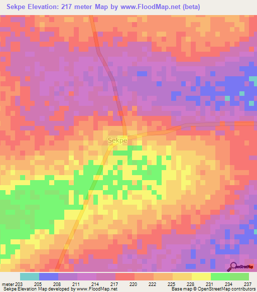 Sekpe,Ghana Elevation Map