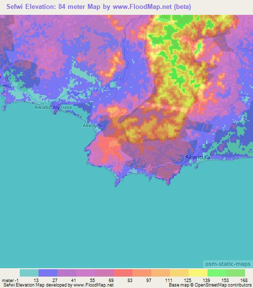 Sefwi,Ghana Elevation Map