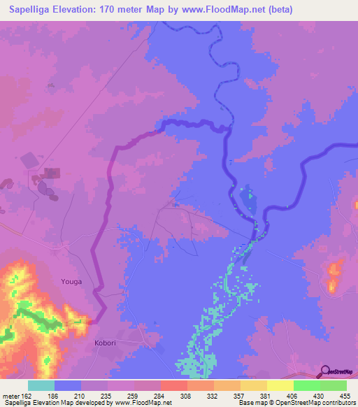 Sapelliga,Ghana Elevation Map