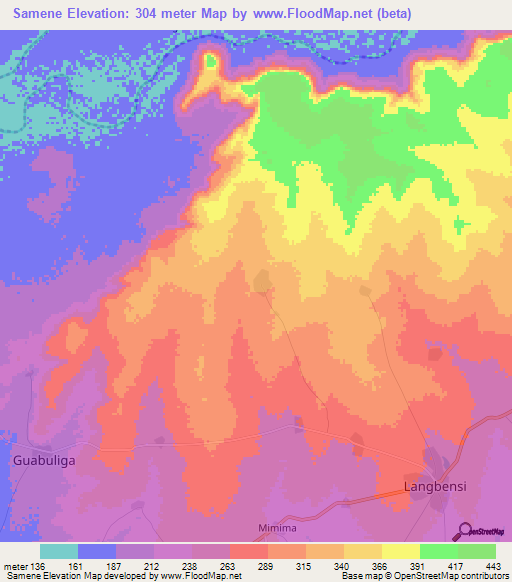 Samene,Ghana Elevation Map