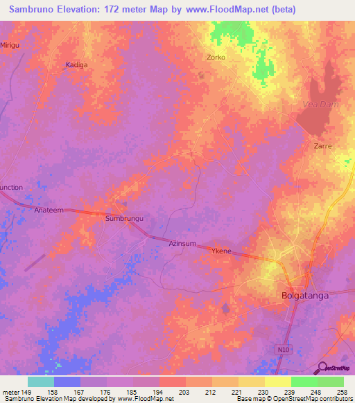 Sambruno,Ghana Elevation Map