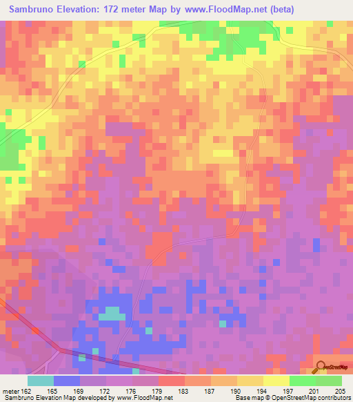 Sambruno,Ghana Elevation Map