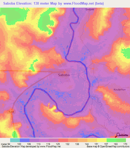 Saboba,Ghana Elevation Map