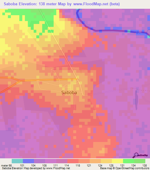 Saboba,Ghana Elevation Map