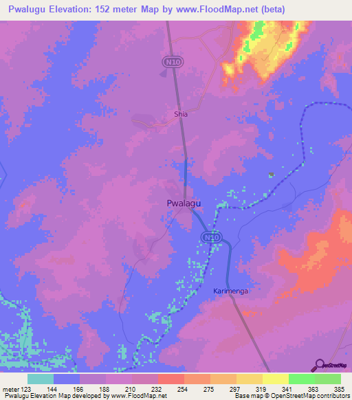 Pwalugu,Ghana Elevation Map