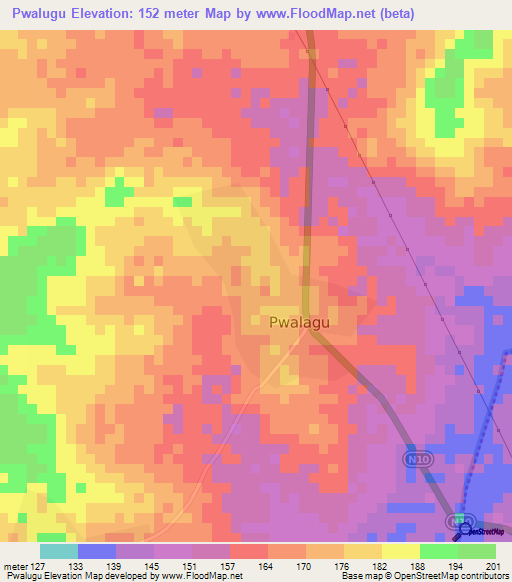 Pwalugu,Ghana Elevation Map